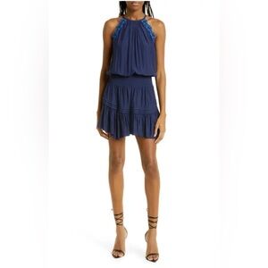 Ramy Brook women's Rowan‎ embroidery halterneck mini dress size small NWT blue